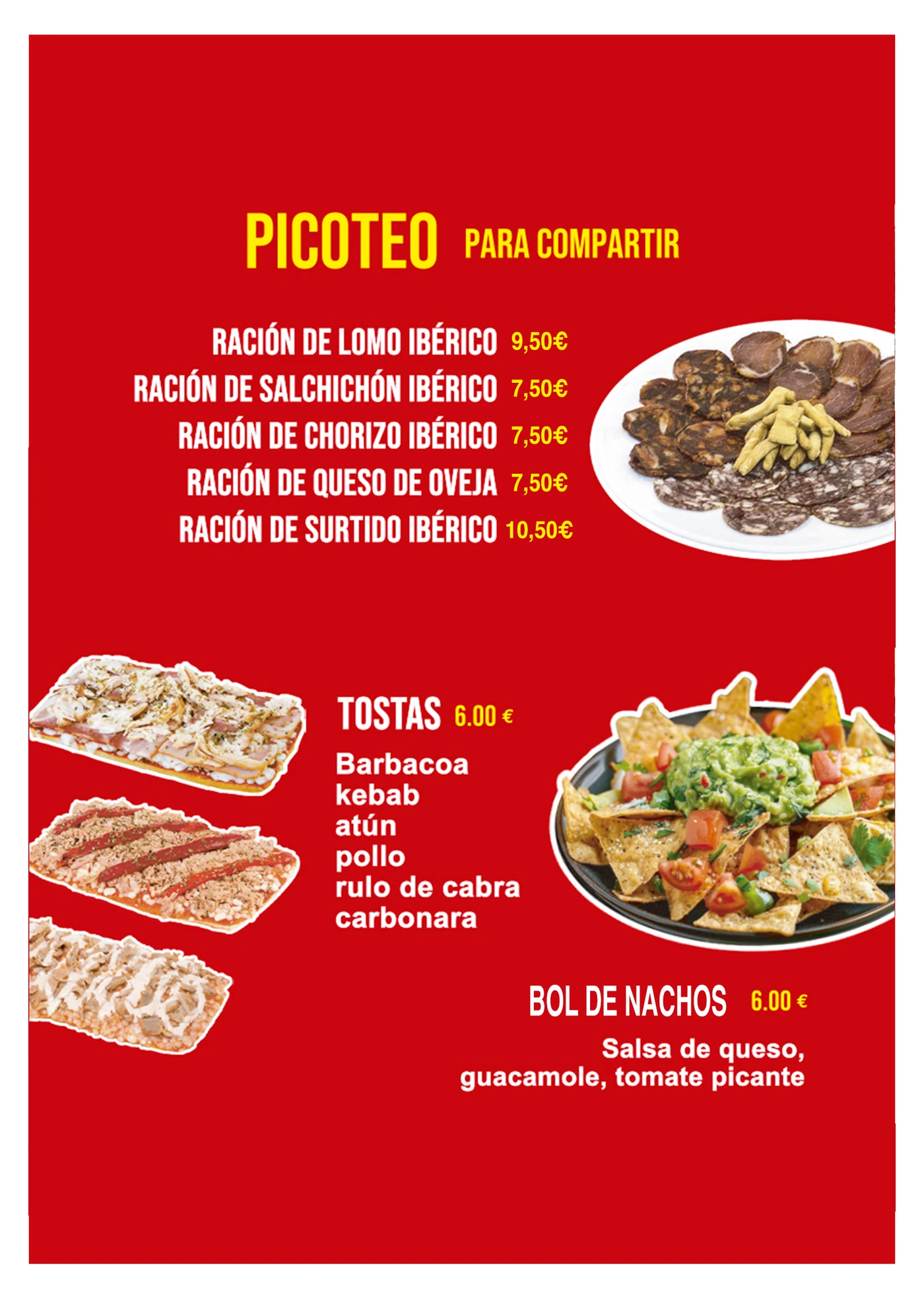 Carta de picoteo para compartir